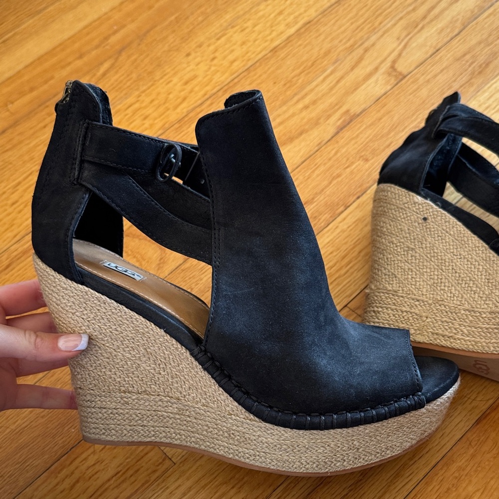 UGG Black and Tan Wedge Sandals